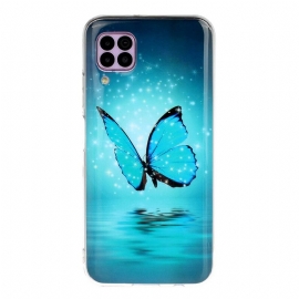 Θήκη Huawei P40 Lite Φθορίζουσα Μπλε Πεταλούδα