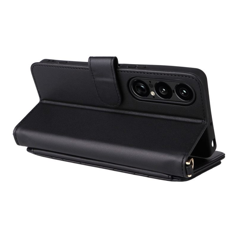 Δερματινη Θηκη Sony Xperia 1 Vii Καπιτονέ Με Λουρί Και Λουρί Ώμου