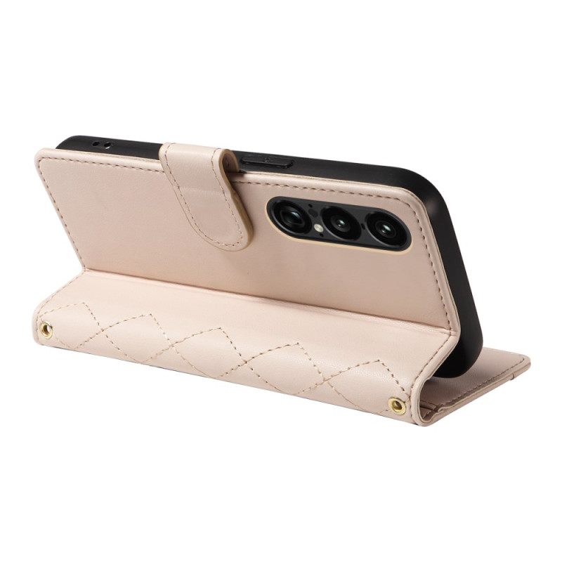 Δερματινη Θηκη Sony Xperia 1 Vii Καπιτονέ Με Λουρί Και Λουρί Ώμου Σιλικόνης