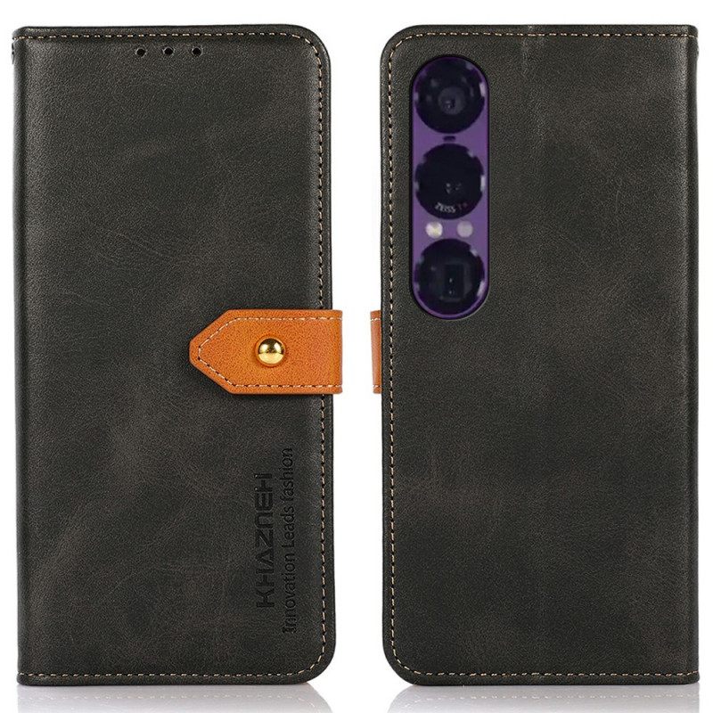 Δερματινη Θηκη Sony Xperia 1 Vii Khazneh Χρυσό Κούμπωμα Σιλικόνης