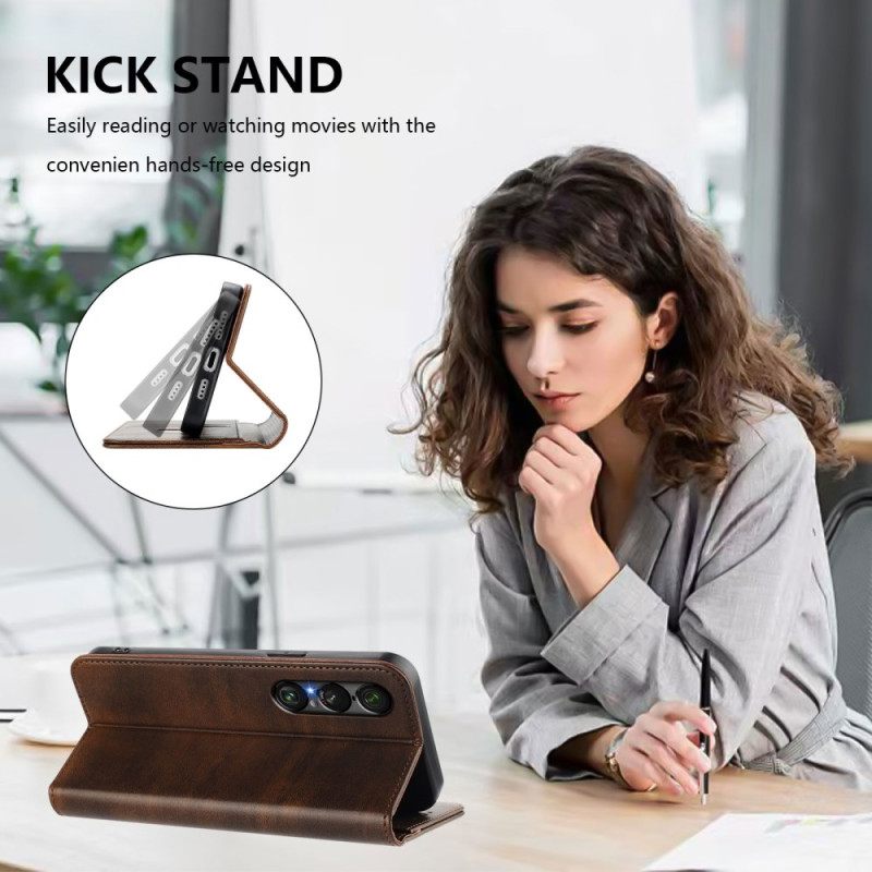 Δερματινη Θηκη Sony Xperia 1 Vii Ρετρό Σχεδιασμός Προστασίας Rfid Σιλικόνης