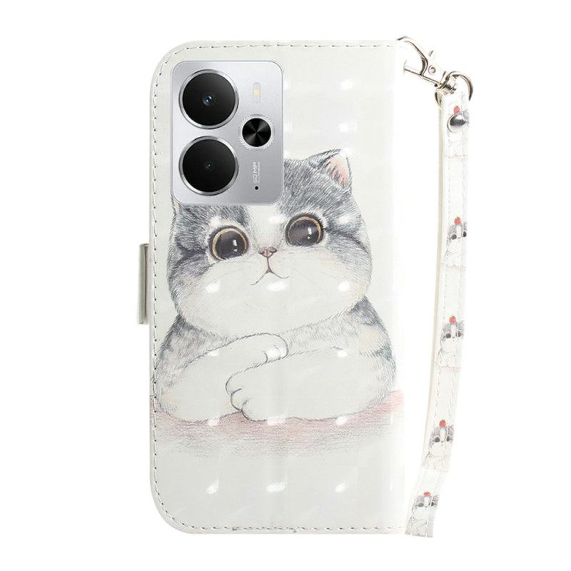 Δερματινη Θηκη Realme 14 5g Κορδόνι Γάτας Και Φράουλας Σιλικόνης