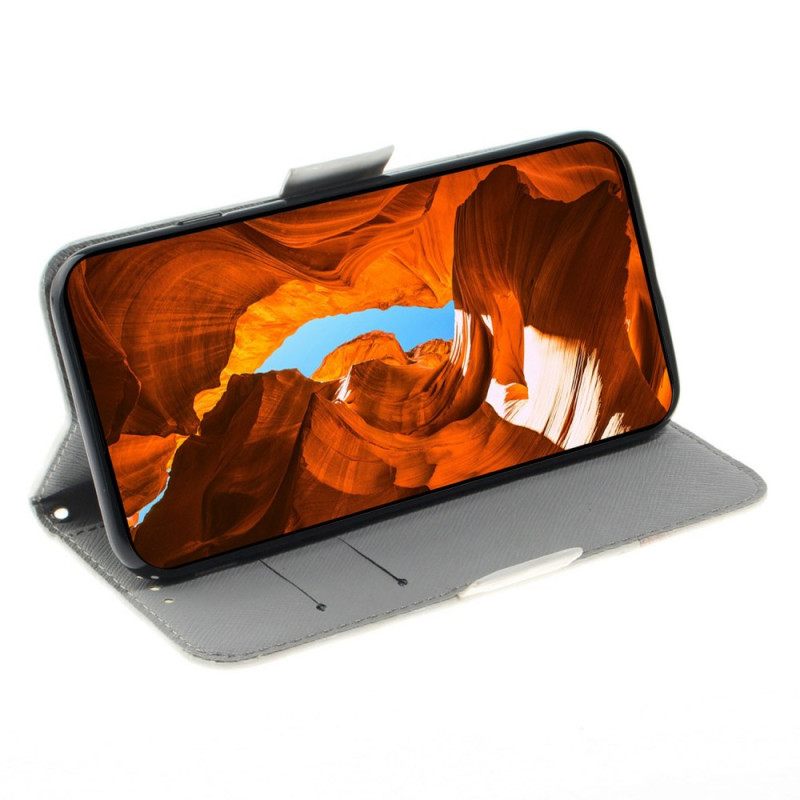 Δερματινη Θηκη Realme 14 5g Λευκά Λουλούδια Με Κορδόνι