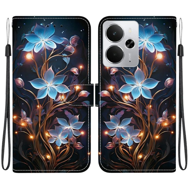 Δερματινη Θηκη Realme 14 5g Μικρά Μπλε Λουλούδια