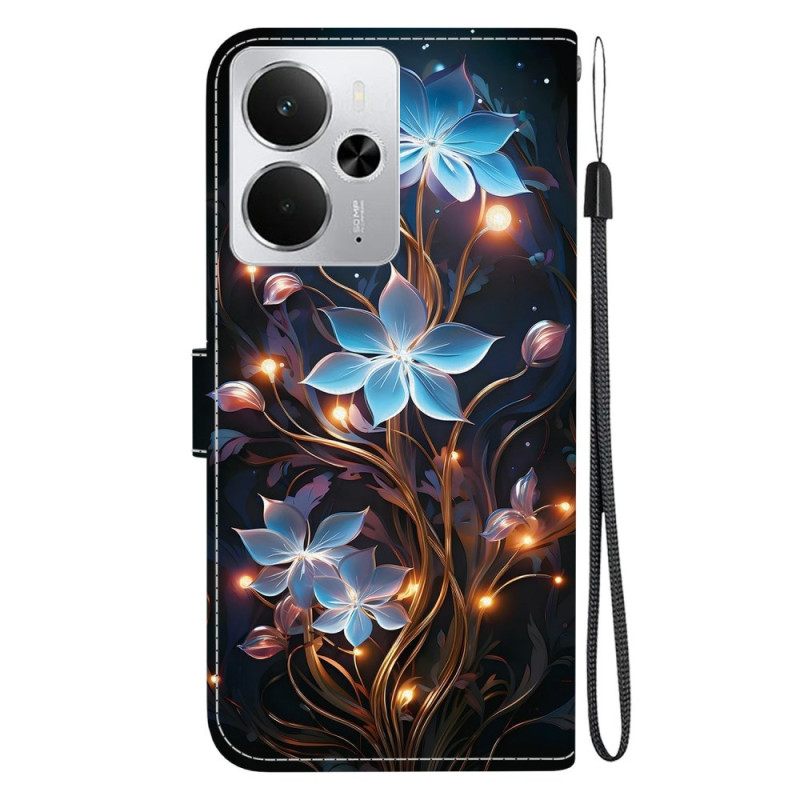 Δερματινη Θηκη Realme 14 5g Μικρά Μπλε Λουλούδια