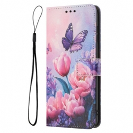 Δερματινη Θηκη Realme 14 5g Ροζ Λουλούδια Και Πεταλούδες Σιλικόνης