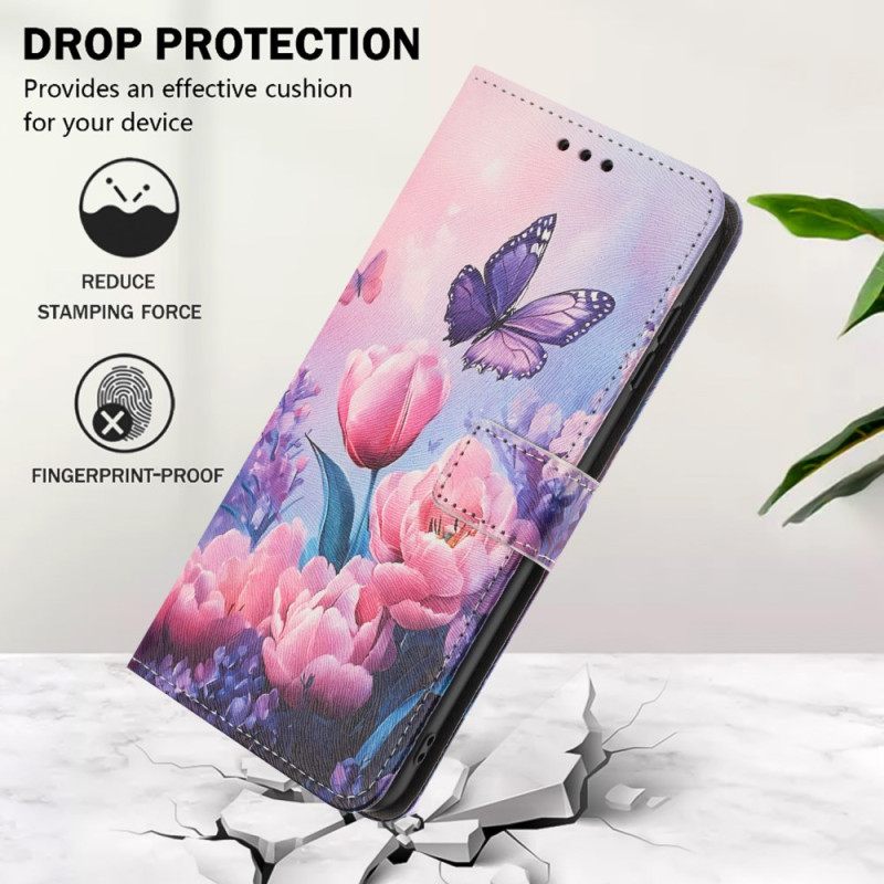 Δερματινη Θηκη Realme 14 5g Ροζ Λουλούδια Και Πεταλούδες Σιλικόνης