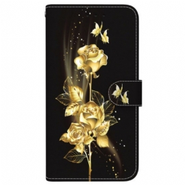 Δερματινη Θηκη Realme 14 5g Χρυσές Και Ροζ Πεταλούδες