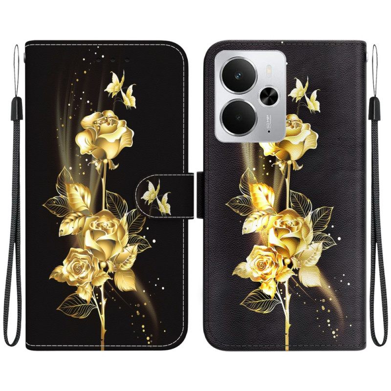 Δερματινη Θηκη Realme 14 5g Χρυσές Και Ροζ Πεταλούδες