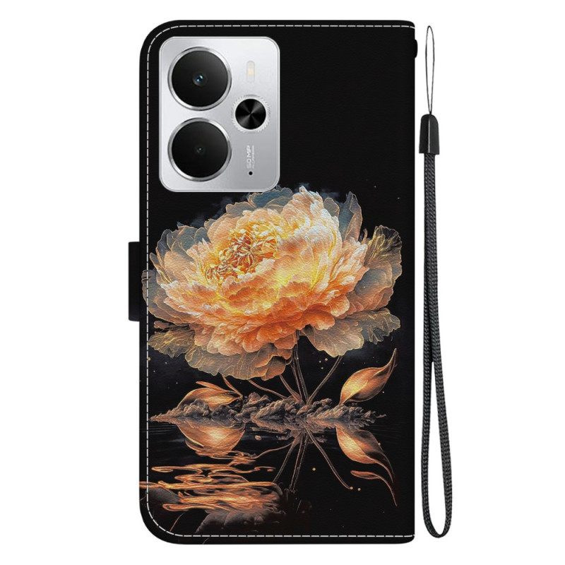 Δερματινη Θηκη Realme 14 5g Χρυσή Παιώνια