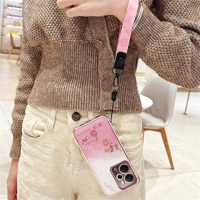 Κάλυμμα Realme 14 5g Λουλούδια Και Στρας Kadem Με Κορδόνι