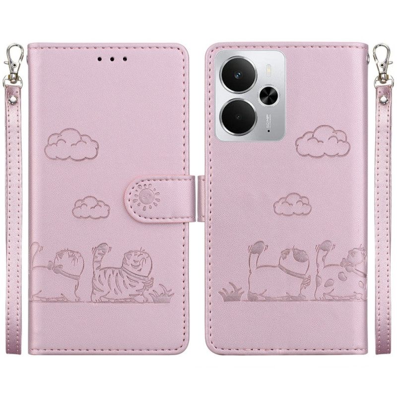 Θηκη Κινητου Realme 14 5g Λουράκι Rfid Με Σκηνή Γάτας