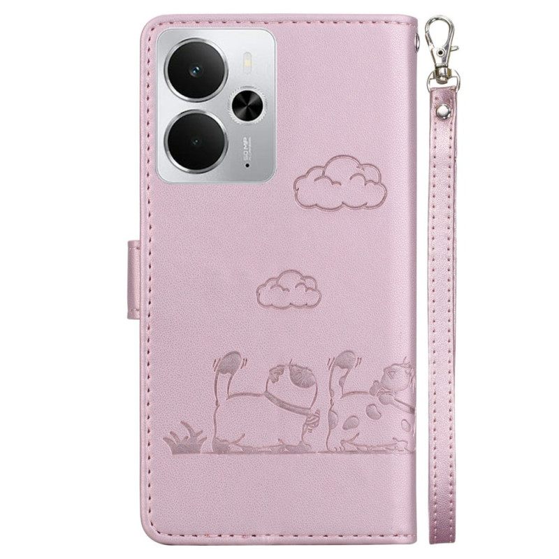 Θηκη Κινητου Realme 14 5g Λουράκι Rfid Με Σκηνή Γάτας