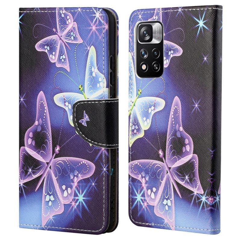 δερματινη θηκη Xiaomi Redmi Note 11 Pro / 11 Pro 5G Πεταλούδες Νέον