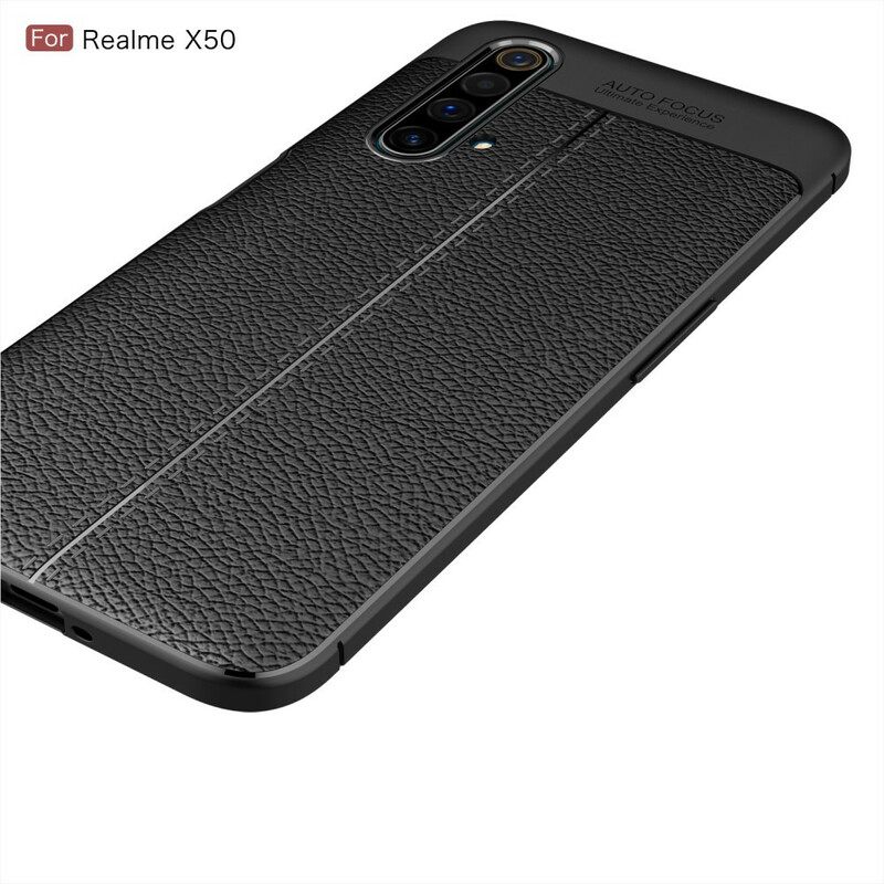 Θήκη Realme X50 Δερμάτινο Εφέ Litchi Διπλής Γραμμής