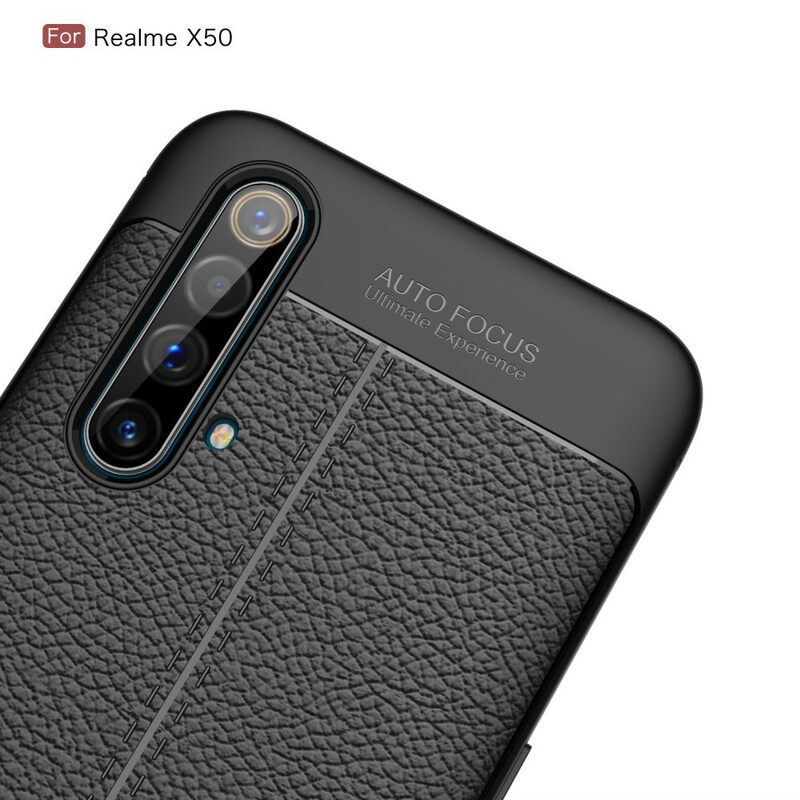 Θήκη Realme X50 Δερμάτινο Εφέ Litchi Διπλής Γραμμής