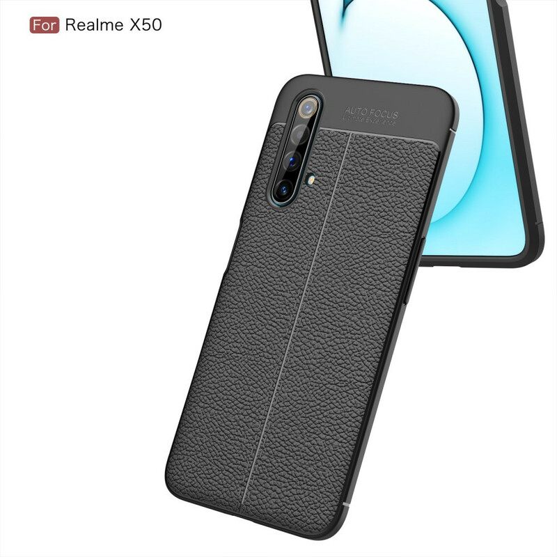 Θήκη Realme X50 Δερμάτινο Εφέ Litchi Διπλής Γραμμής