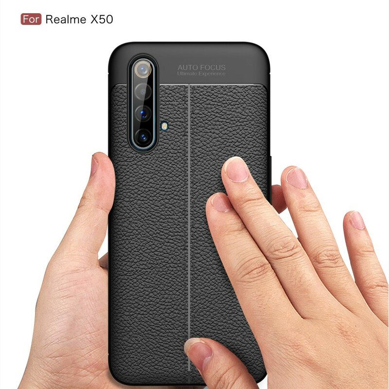 Θήκη Realme X50 Δερμάτινο Εφέ Litchi Διπλής Γραμμής