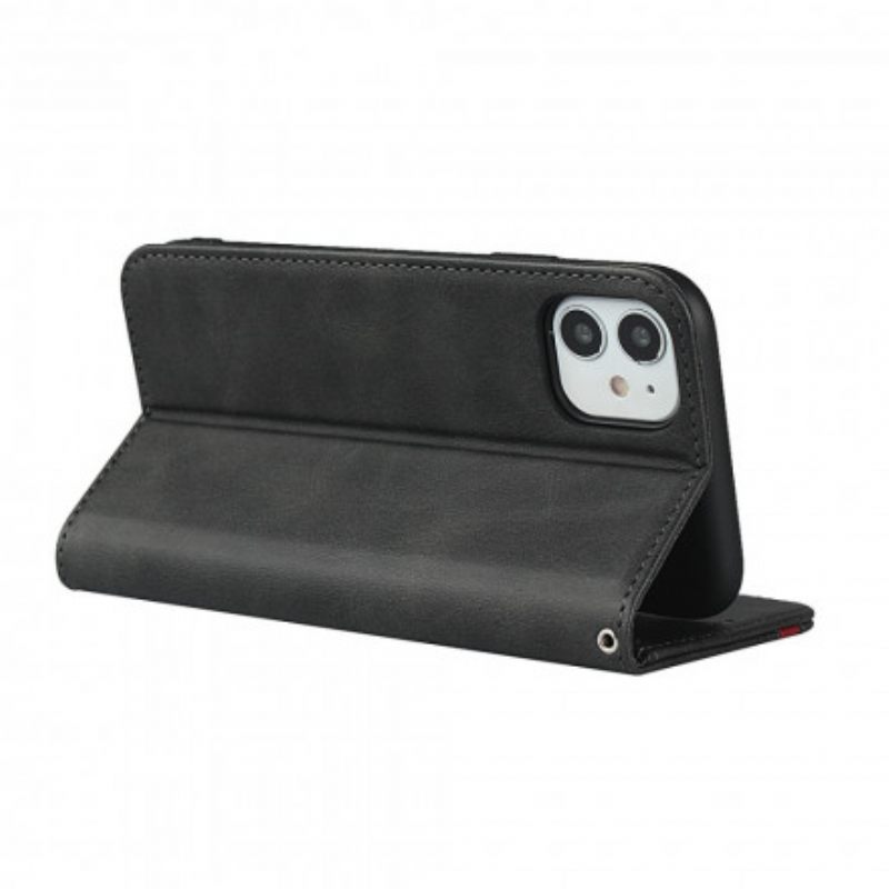 θηκη κινητου iPhone 11 Θήκη Flip Δίχρωμο Δερμάτινο Εφέ Με Λουράκι