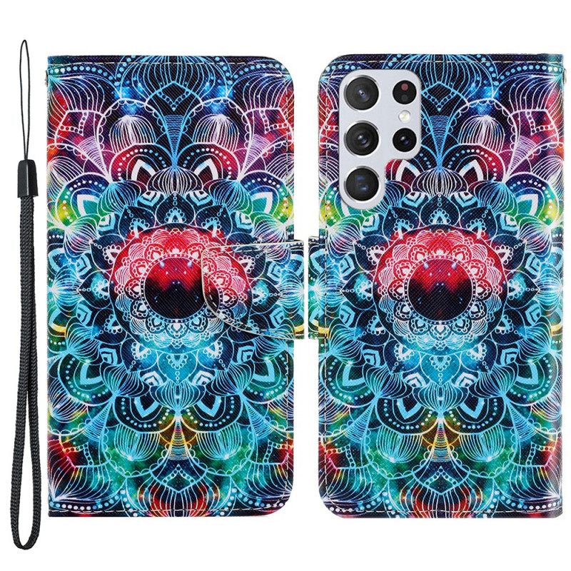 Κάλυμμα Samsung Galaxy S22 Ultra 5G με κορδονι Φωτεινό Mandala Με Λουράκι
