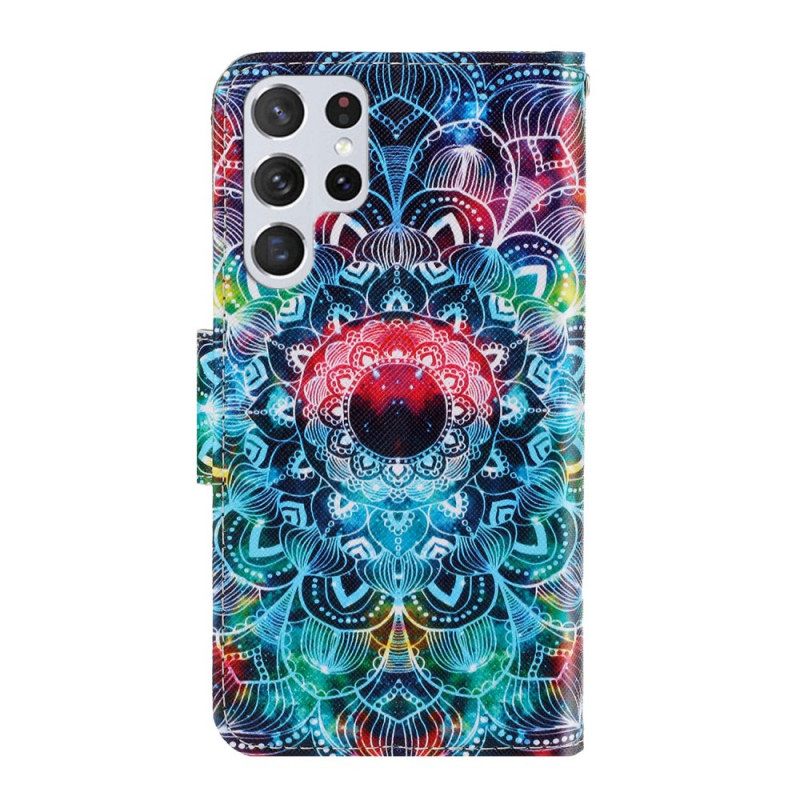 Κάλυμμα Samsung Galaxy S22 Ultra 5G με κορδονι Φωτεινό Mandala Με Λουράκι