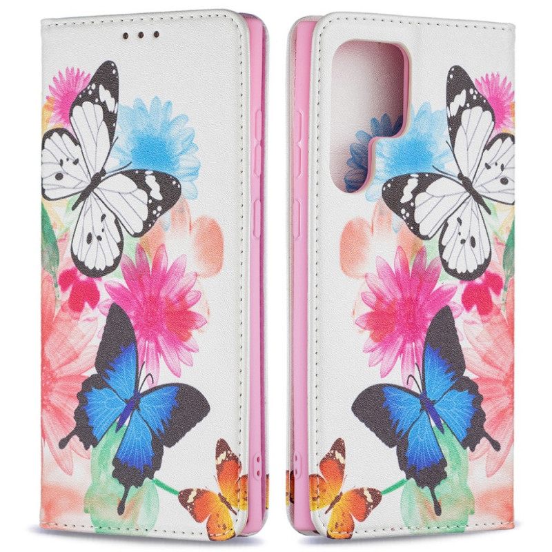 Κάλυμμα Samsung Galaxy S22 Ultra 5G Ζωγραφισμένες Πεταλούδες Και Λουλούδια