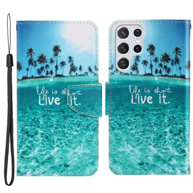 Θήκη Flip Samsung Galaxy S22 Ultra 5G με κορδονι Live It Strappy
