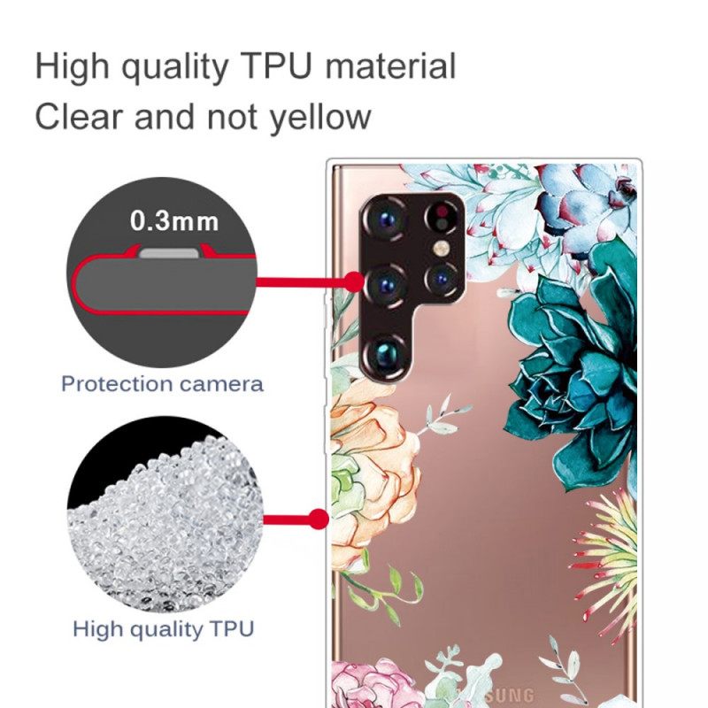 Θήκη Samsung Galaxy S22 Ultra 5G Άνευ Ραφής Λουλούδια Ακουαρέλας