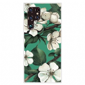 Θήκη Samsung Galaxy S22 Ultra 5G Βαμμένα Λευκά Λουλούδια