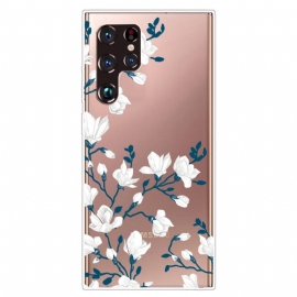 Θήκη Samsung Galaxy S22 Ultra 5G Διάφανα Λευκά Λουλούδια