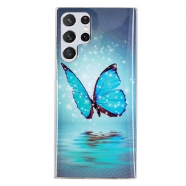 Θήκη Samsung Galaxy S22 Ultra 5G Φθορίζουσες Μπλε Πεταλούδες
