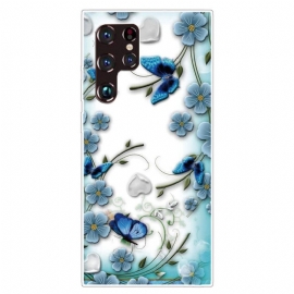 Θήκη Samsung Galaxy S22 Ultra 5G Ρετρό Πεταλούδες Και Λουλούδια