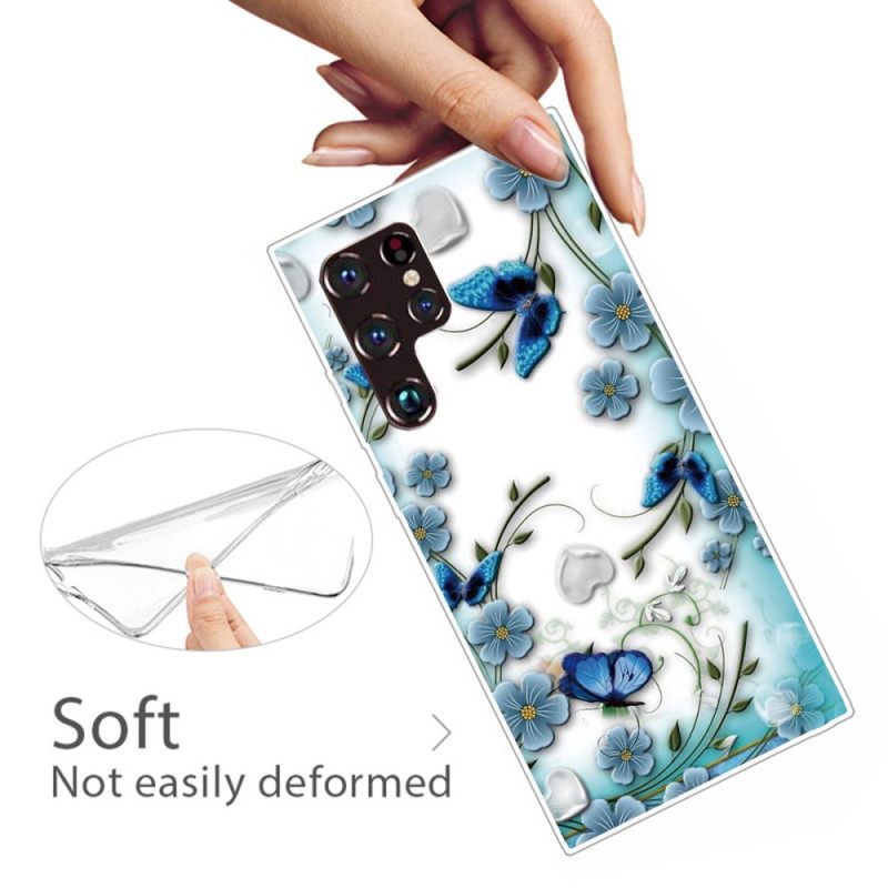 Θήκη Samsung Galaxy S22 Ultra 5G Ρετρό Πεταλούδες Και Λουλούδια