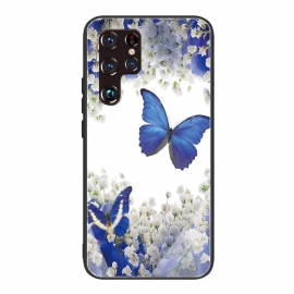 Θήκη Samsung Galaxy S22 Ultra 5G Σχέδιο Πεταλούδων Από Σκληρυμένο Γυαλί