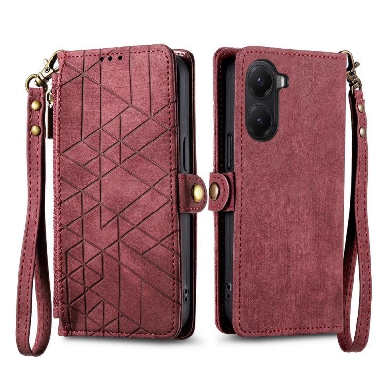 Δερματινη Θηκη Poco X7 Pro 5g Πορτοφόλι Με Γεωμετρικές Γραμμές Σιλικόνης