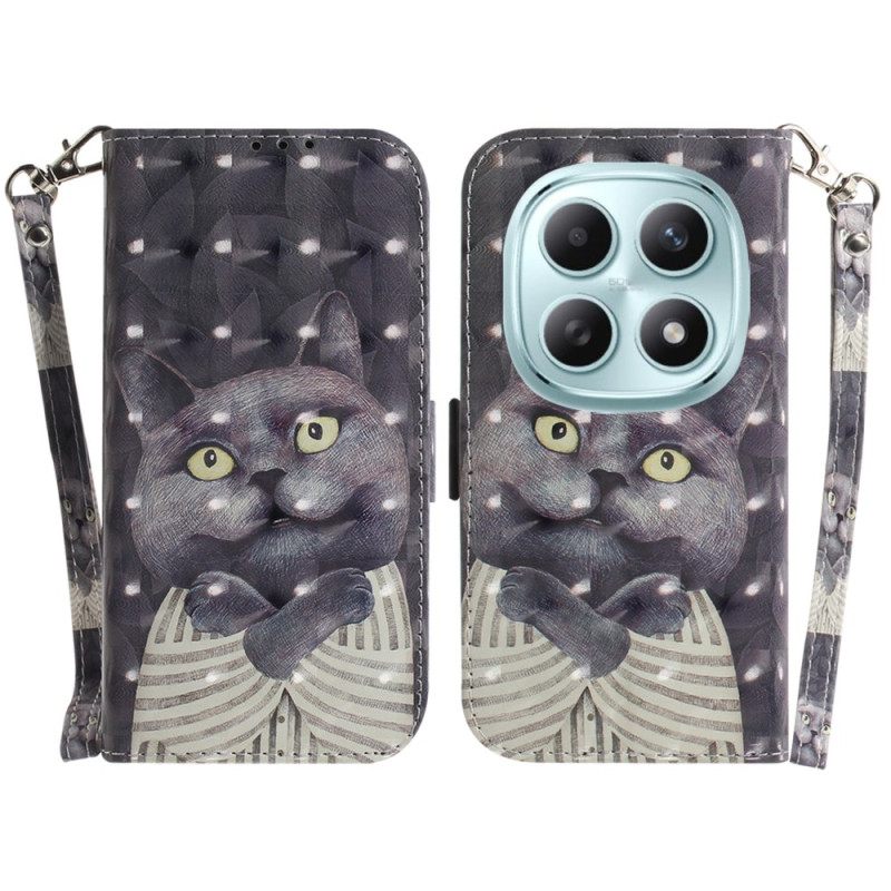 Δερματινη Θηκη Xiaomi Redmi Note 15 5g Γκρίζα Γάτα Με Κορδόνι