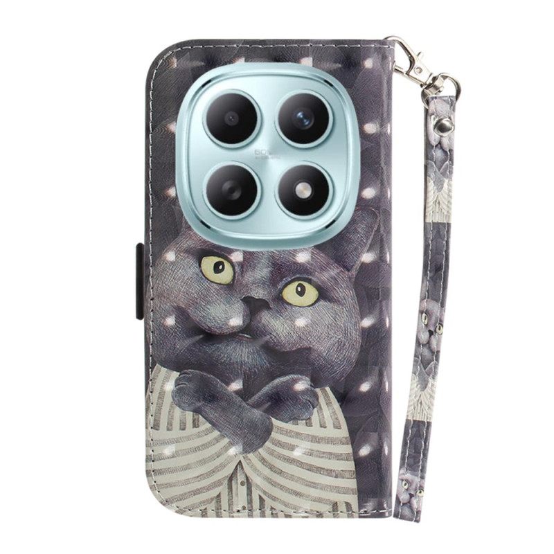 Δερματινη Θηκη Xiaomi Redmi Note 15 5g Γκρίζα Γάτα Με Κορδόνι