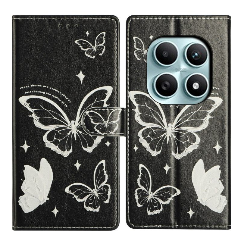 Δερματινη Θηκη Xiaomi Redmi Note 15 5g Μαύρες Και Άσπρες Πεταλούδες Σιλικόνης