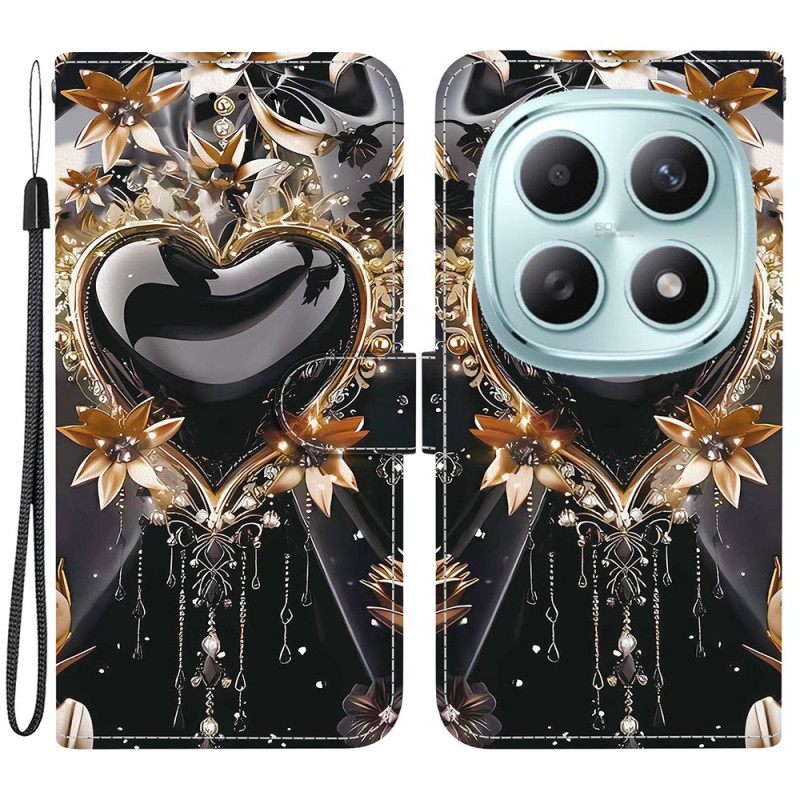 Δερματινη Θηκη Xiaomi Redmi Note 15 5g Μαύρη Και Χρυσή Καρδιά Σιλικόνης