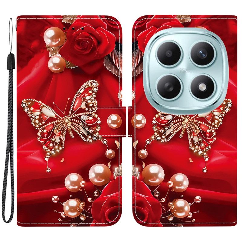 Δερματινη Θηκη Xiaomi Redmi Note 15 5g Ροζ Πεταλούδα Μαργαριταρένια