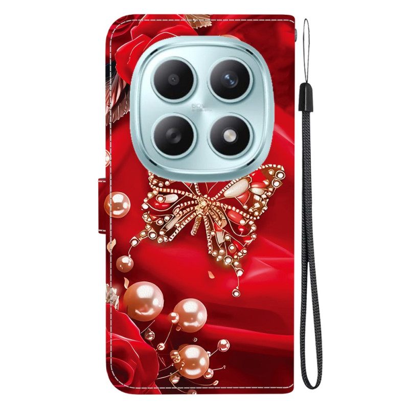 Δερματινη Θηκη Xiaomi Redmi Note 15 5g Ροζ Πεταλούδα Μαργαριταρένια