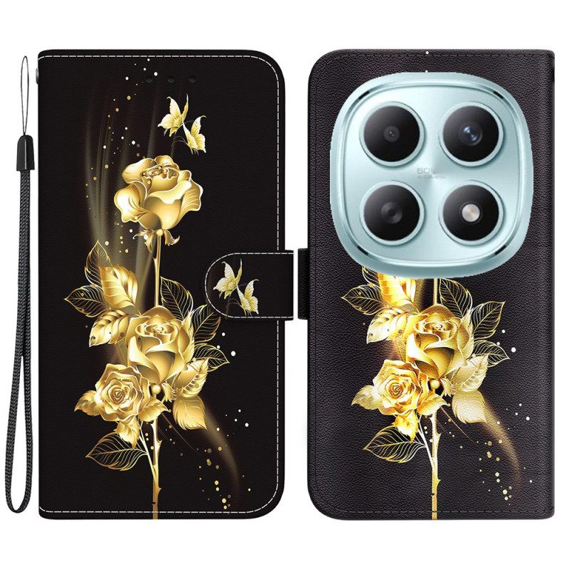 Δερματινη Θηκη Xiaomi Redmi Note 15 5g Χρυσές Πεταλούδες Και Ροζ Σιλικόνης