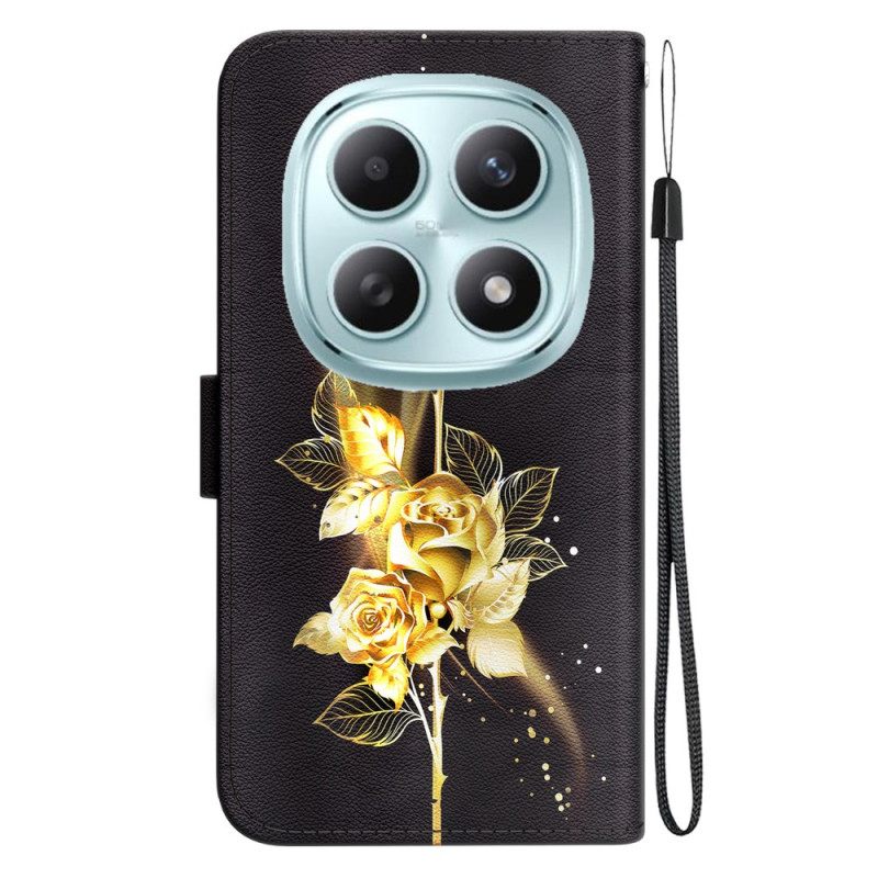 Δερματινη Θηκη Xiaomi Redmi Note 15 5g Χρυσές Πεταλούδες Και Ροζ Σιλικόνης