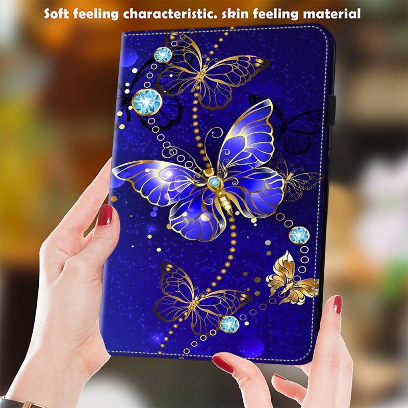 Δερματινη Θηκη iPad (2025) Μπλε Και Χρυσές Πεταλούδες