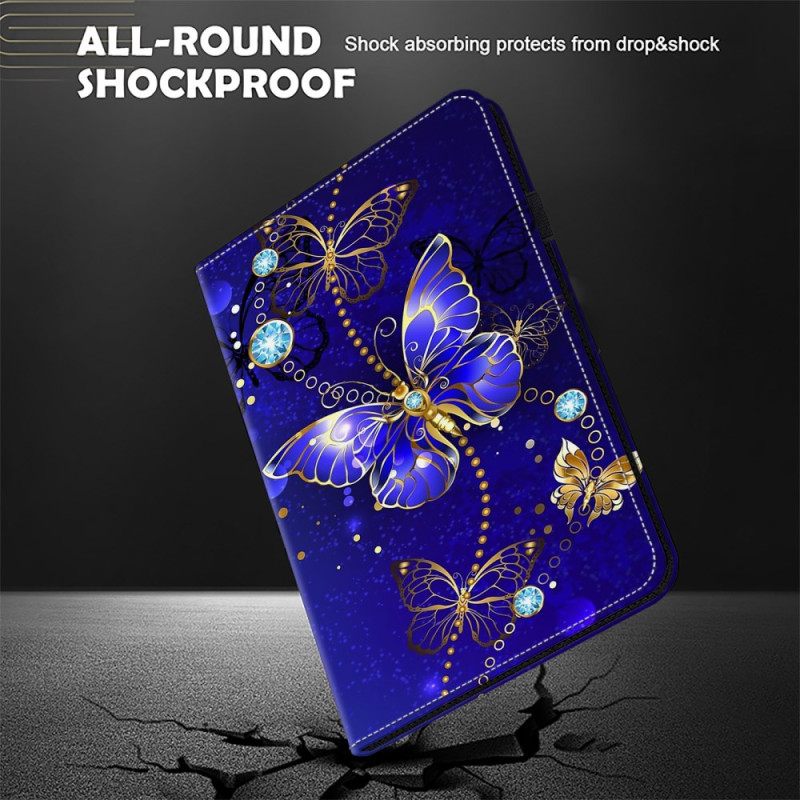 Δερματινη Θηκη iPad (2025) Μπλε Και Χρυσές Πεταλούδες