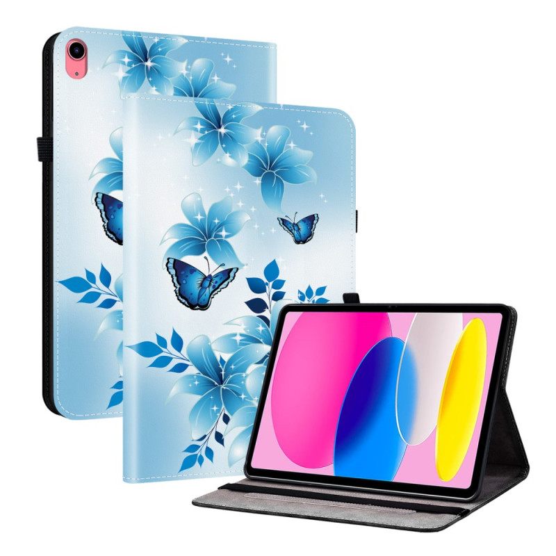 Δερματινη Θηκη iPad (2025) Μπλε Πεταλούδες Και Λουλούδια Σιλικόνης
