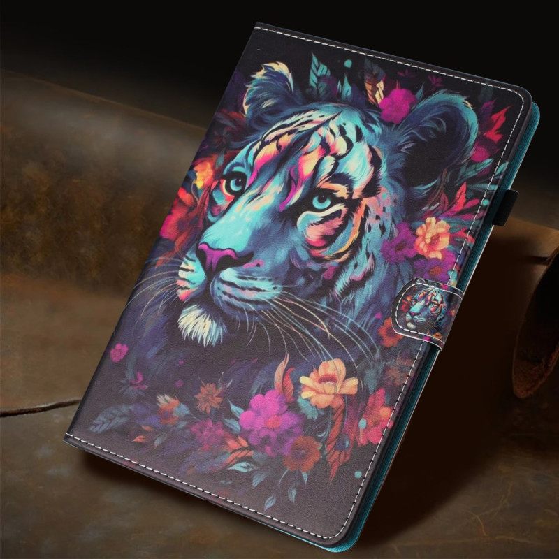 Δερματινη Θηκη iPad (2025) Πολύχρωμη Τίγρη Σιλικόνης