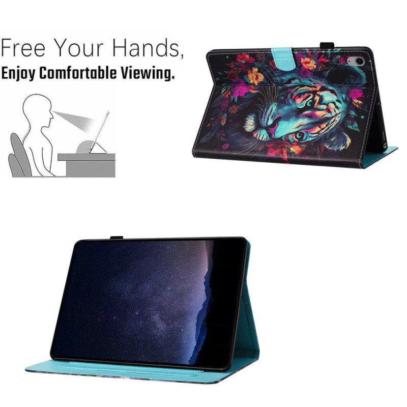 Δερματινη Θηκη iPad (2025) Πολύχρωμη Τίγρη Σιλικόνης