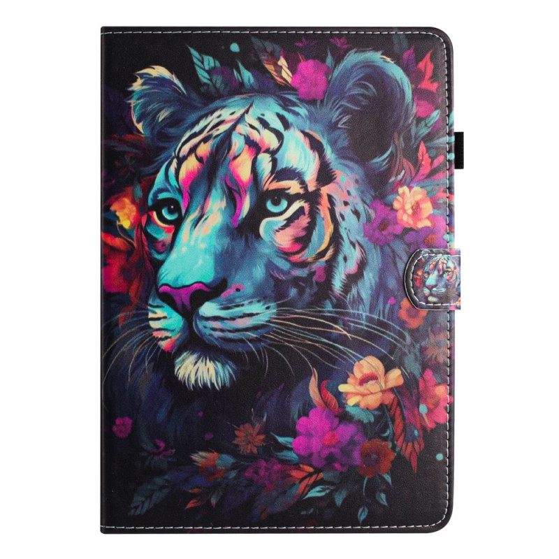 Δερματινη Θηκη iPad (2025) Πολύχρωμη Τίγρη Σιλικόνης