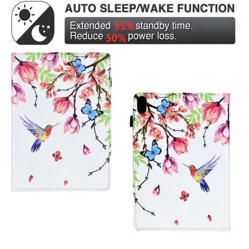 Δερματινη Θηκη iPad (2025) Σχέδιο Λουλουδιών Και Πουλιών